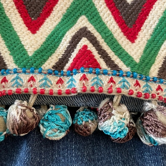 Alice + Olivia Beta Crop Wide Leg Blue Jean Embroidery Sequins Tassels Size 28 - Picture 10 of 15